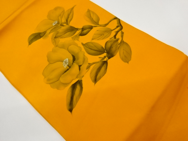 JAPANESE NAGOYA OBI / SHIOZE / HAND PAINTED / CAMELLIA